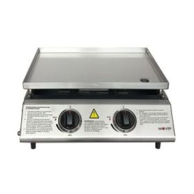 Muvip Plancha de Asar de Gas - 2 Quemadores - Panel de Control y Plancha de Acero - Bandeja Recoge Grasas - Llama Regulable - Superficie Antiadherente
