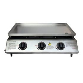 Muvip Plancha de Asar de Gas - 3 Quemadores - Panel de Control y Plancha de Acero - Bandeja Recoge Grasas - Llama Regulable - Superficie Antiadherente