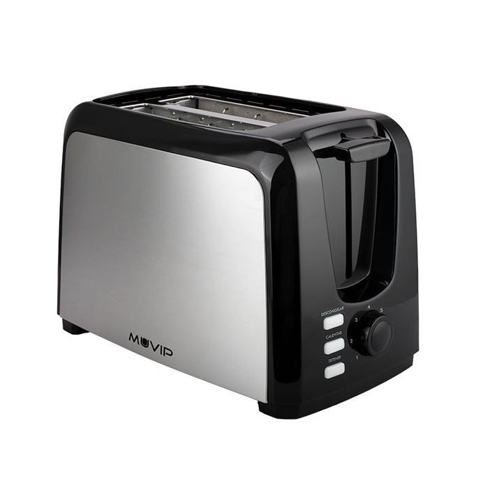 Muvip MV0621 Tostadora de Pan 750W - Capacidad para 2 Rebanadas - 7 Niveles de Tostado - Boton de Cancelacion - Funcion Descongelar y Recalentar - Funcion de Centrado - Bandeja Inferior Extraible para Limpieza