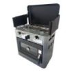 Muvip Cocina de Gas con 2 Fuegos - Tapa Protectora - Horno de 15 Litros - Sistema de Seguridad - Pantalla Paraviento - 49x34x45.5cm - Color Acero
