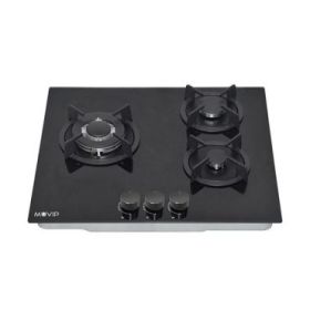 Muvip MV0626 Cocina de Gas Encastrable - 3 Zonas de Coccion - Quemador y Soportes de Hierro Fundido - Cristal Templado de Alta Resistencia - Sistema de Encendido Electrico - Dispositivo de Seguridad Apagado de Llama