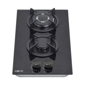 Muvip MV0627 Cocina de Gas Encastrable - 2 Zonas de Coccion de 26cm - Quemador y Soportes de Hierro Fundido - Cristal Templado de Alta Resistencia - Sistema de Encendido Electrico - Dispositivo de Seguridad Apagado de Llama