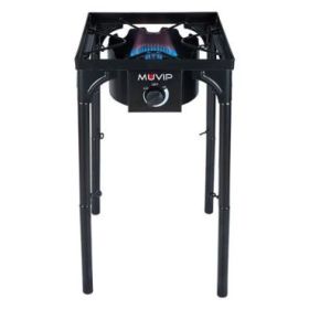 Muvip MV0633 Fogon de Gas Alta Potencia - Quemador de Hierro Fundido - Potencia 4,6kW - Estructura Reforzada  - Llave de Regulacion de Gas - Proteccion de Llama Contra el Viento - Color Negro