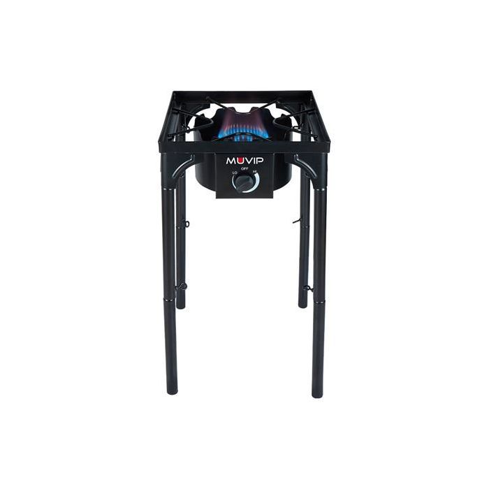 Muvip MV0633 Fogon de Gas Alta Potencia - Quemador de Hierro Fundido - Potencia 4,6kW - Estructura Reforzada  - Llave de Regulacion de Gas - Proteccion de Llama Contra el Viento - Color Negro