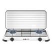 Muvip Vulcano Cocina de Gas con 2 Fuegos - Tapa Protectora - Patas de Goma - Superficie Esmaltada - Quemador Extraible - 57.7x27.8x5.3cm - Color Blanco