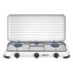 Muvip Vulcano Cocina de Gas con 3 Fuegos - Tapa Protectora - Patas de Goma - Superficie Esmaltada - Quemador Extraible - 57.7x27.8x5.3cm - Color Blanco