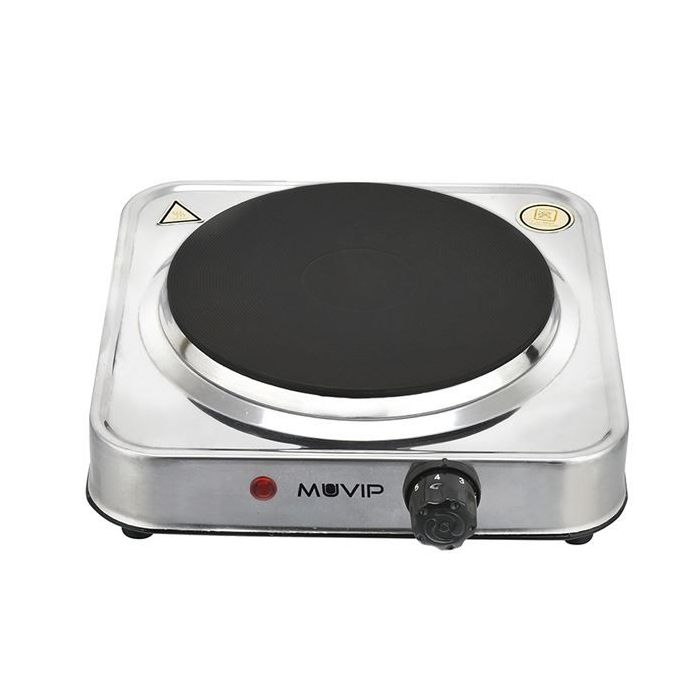 Muvip MV0644 Cocina Electrica de 1 Placa 1500W - Acero Inoxidable - 5 Niveles de Potencia - Termostato con Sistema de Seguridad