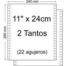 Papel Continuo 11" x 240mm - Juego de 2 Tantos - Envase de 1.500 Unidades - Color Blanco