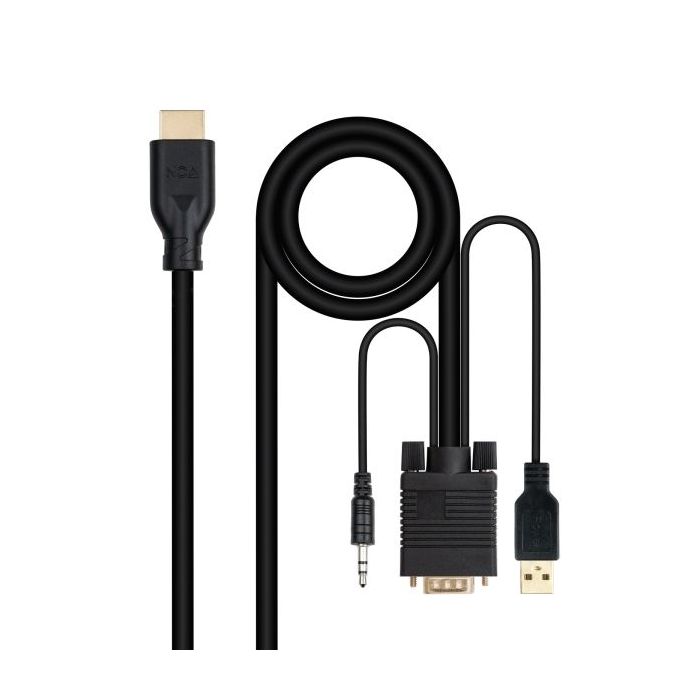 Nanocable Cable Conversor VGA a HDMI - VGA/M-HDMI/M + Audio -  1.8m - Color Negro