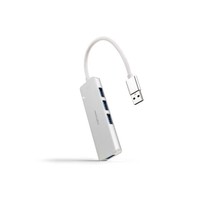 Nanocable Hub USB 3.0 4xUSB3.0. USB-A/M-USB 3.0/H - Aluminio - 18cm - Color Gris