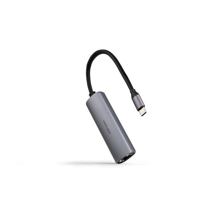 Nanocable Adaptador de Red USB-C a Ethernet Gigabit 10/100/1000 Mbps - USB-C 100W - Aluminio - 18cm - Color Gris