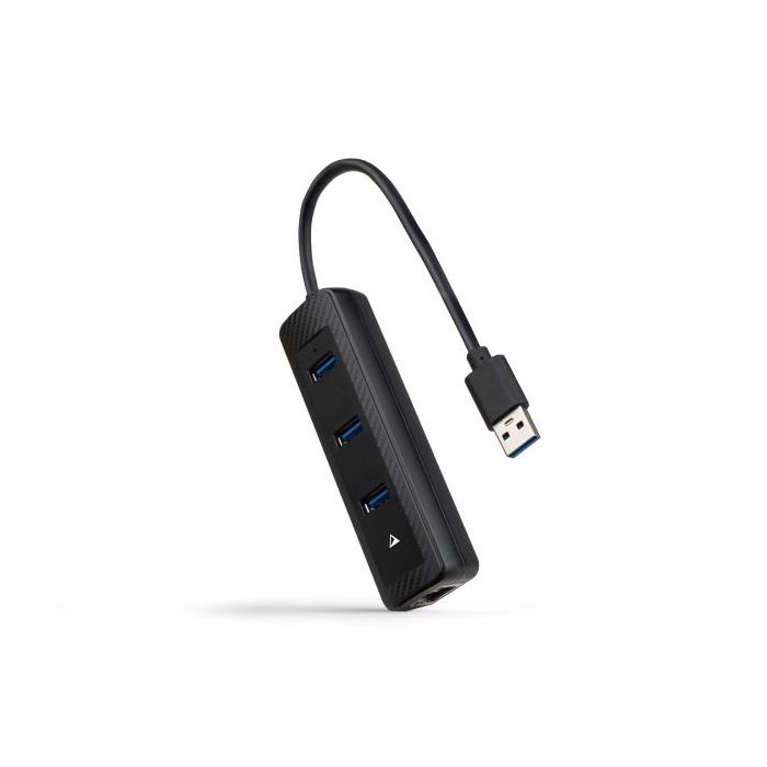 Nanocable Adaptador de Red USB 3.0 a Ethernet Gigabit 10/100/1000 Mbps - Hub 3xUSB-A 3.0 - 15cm - Color Negro