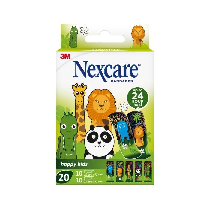 Nexcare Happy Kids Animals Pack de 20 Apositos Surtidos - Transpirables - para Pieles Delicadas - Color Estampado Infantil