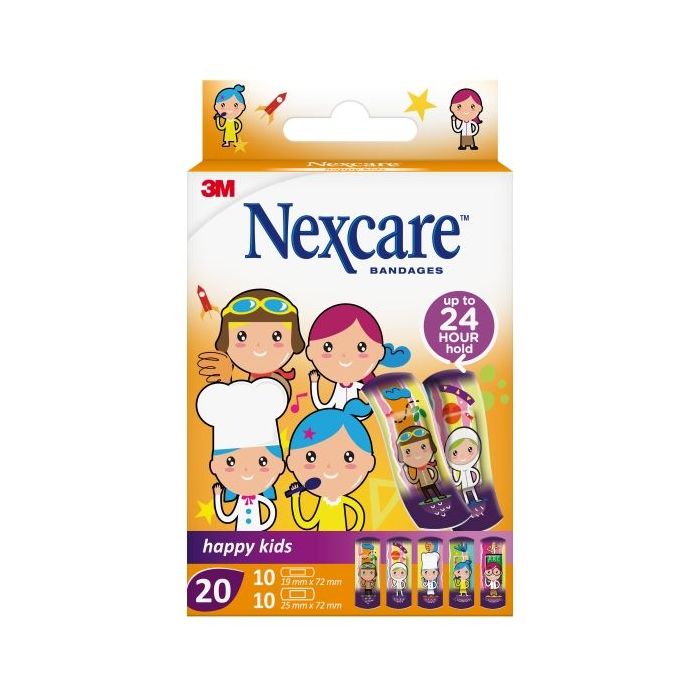 Nexcare Happy Kids Professions Pack de 20 Apositos Surtidos - Transpirables - para Pieles Delicadas - Color Estampado Infantil
