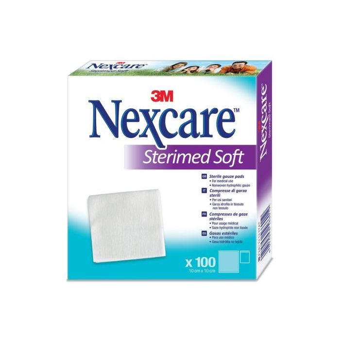 Nexcare Sterimed Pack de 100 Compresas de Gasa No Tejida - 10x10cm - Esteril - Transpirables - Color Blanco