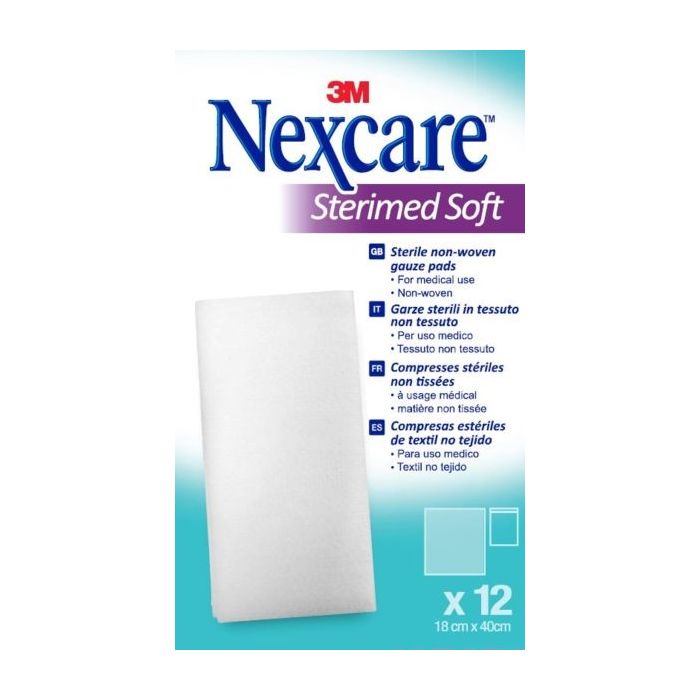 Nexcare Sterimed Pack de 12 Compresas de Gasa No Tejida - 18x40cm - Esteril - Transpirables - Color Blanco