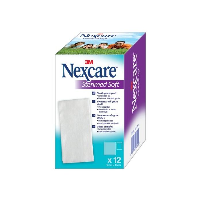 Nexcare Sterimed Pack de 12 Compresas de Gasa No Tejida - 36x40cm - Esteril - Transpirables - Hipoalergenicas - Color Blanco