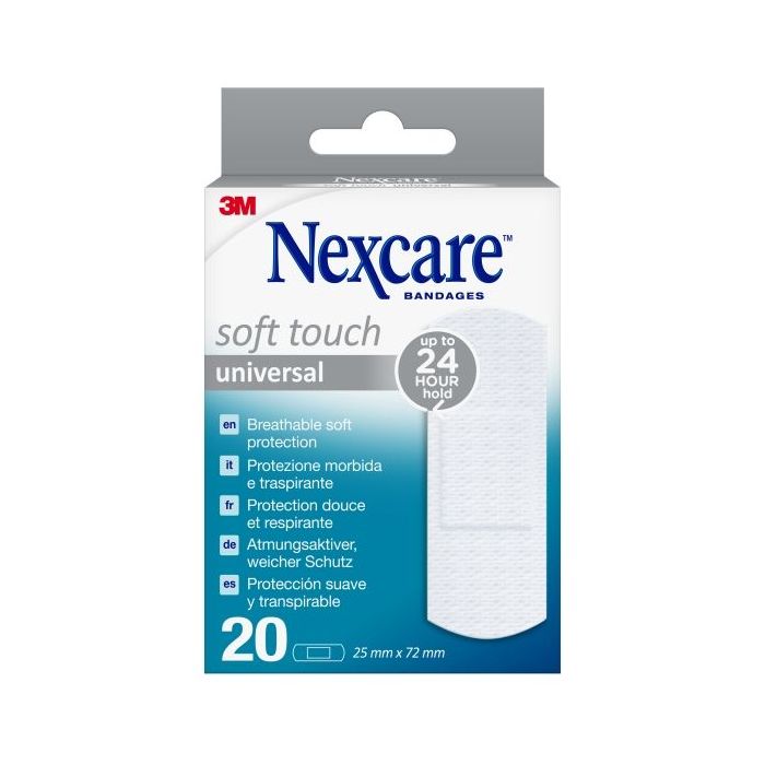 Nexcare Universal Soft Touch Pack de 20 Apositos para Heridas - 25x72mm - Transpirable - Tacto Agradable - Color Blanco