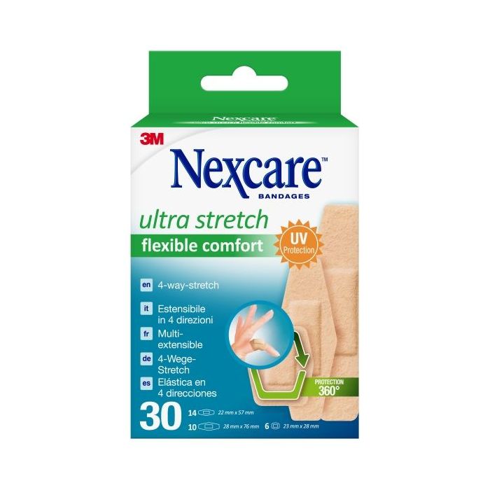 Nexcare Flexible Comfort Ultra Stretch Pack de 30 Apositos Surtidos - Transpirable - Elastico - Color Piel