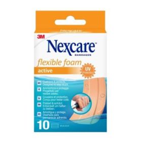 Nexcare Active Flexible Foam Pack de 10 Apositos para Heridas - 6x10cm - Transpirable - Resistente al Agua - Color Piel