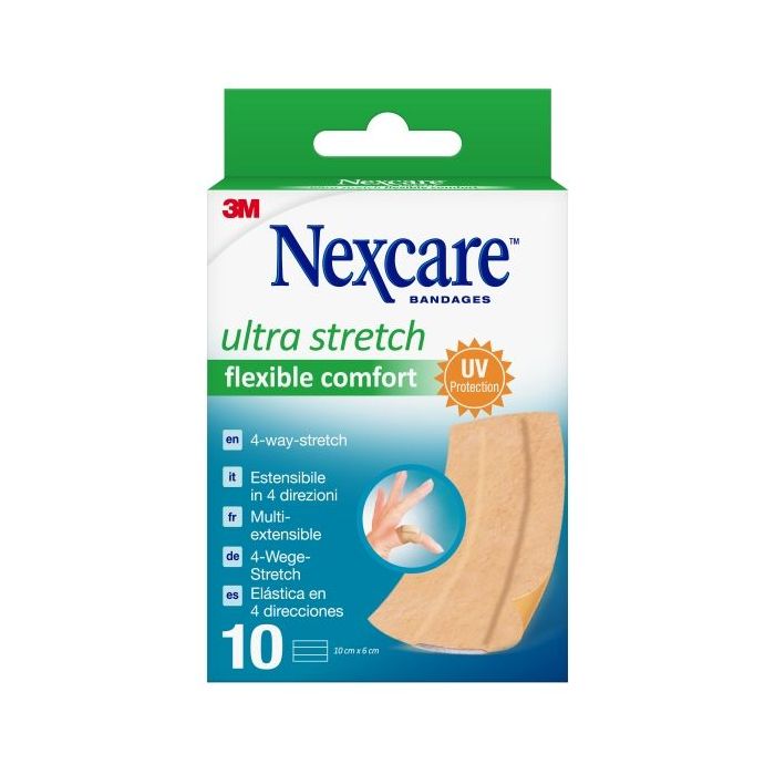 Nexcare Flexible Comfort Finger Pack de 10 Apositos para Heridas - 6x10cm - Elastico - Resistente al Agua - Color Piel