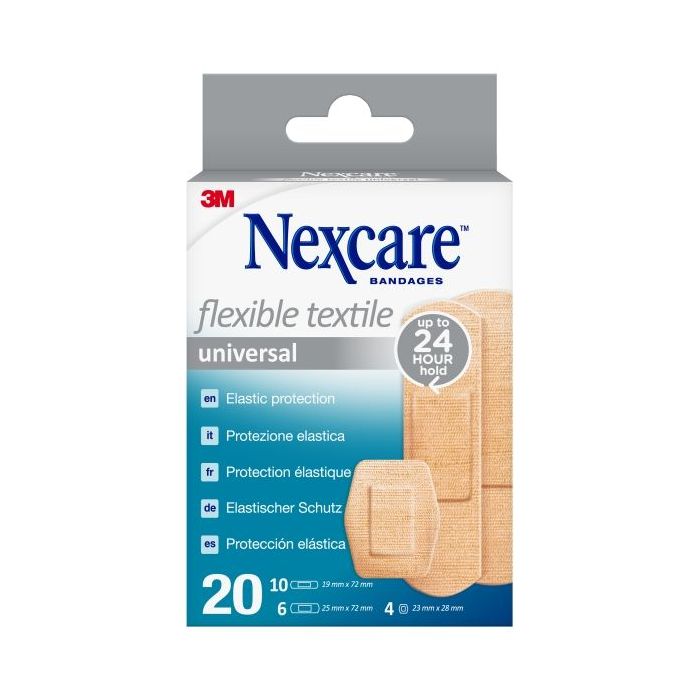 Nexcare Universal Flexible Textile Pack de 20 Apositos Surtidos - Transpirable - Elastico - Color Piel