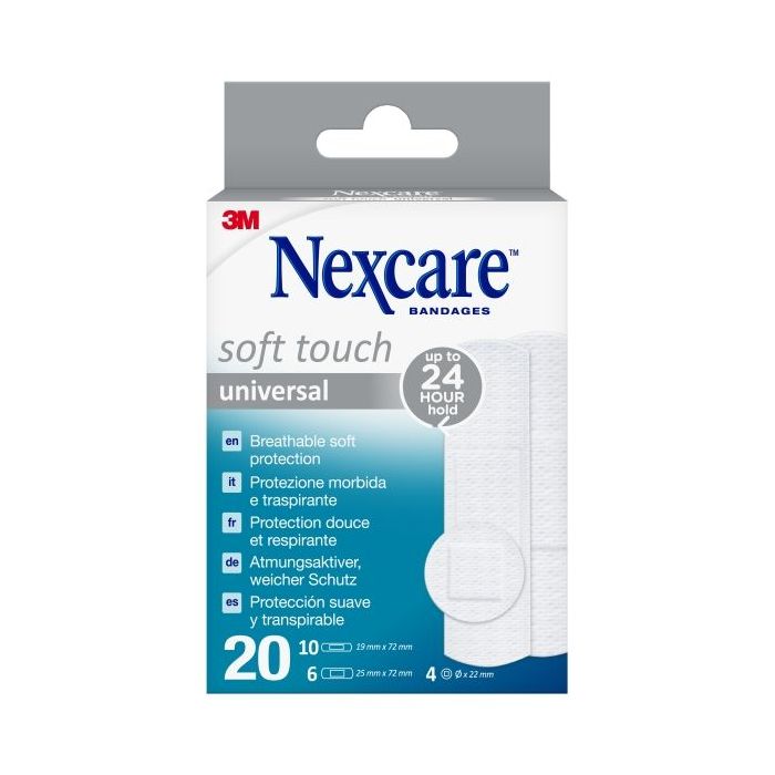 Nexcare Universal Soft Touch Pack de 20 Apositos Surtidos - Transpirable - Tacto Agradable - Color Blanco
