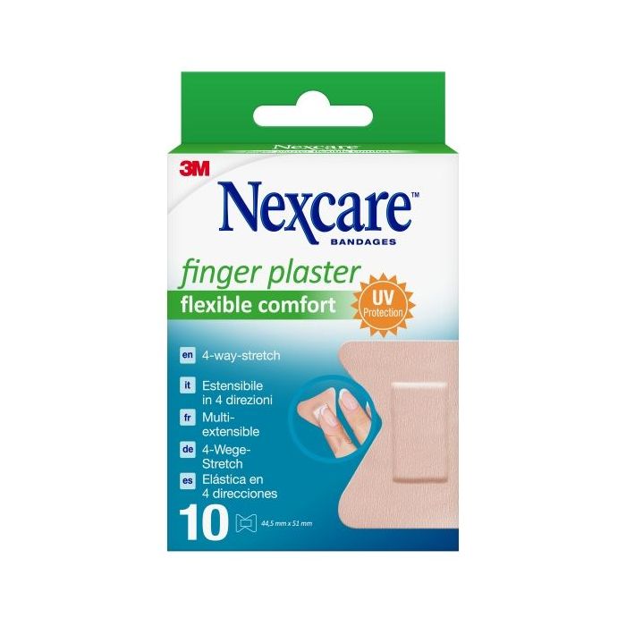 Nexcare Flexible Comfort Finger Pack de 10 Apositos para Heridas - 44.5x51mm - Transpirable - Elastico - Color Piel