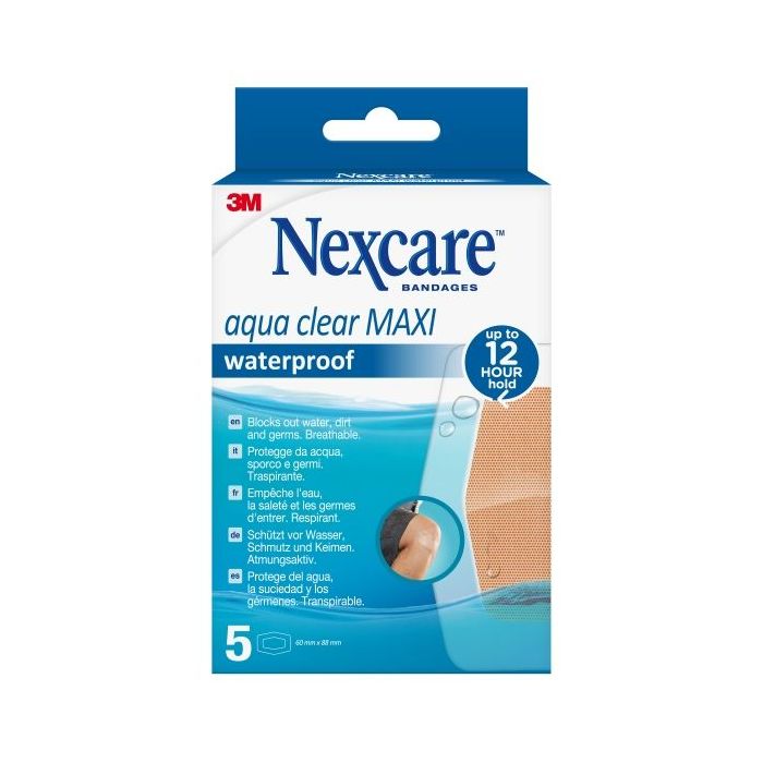 Nexcare Aqua Clear Maxi Waterproof Pack de 5 Apositos para Heridas - 60x88mm - Impermeables - Resistente al Agua - Color Transparente