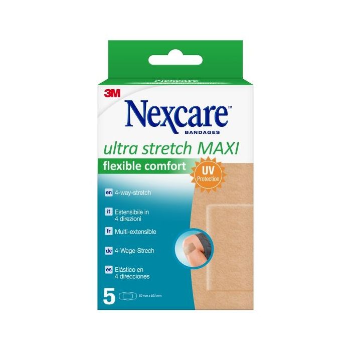 Nexcare Ultra Stretch Maxi Pack de 5 Apositos para Heridas - 50x101mm - Elastico - Transpirable - Color Piel