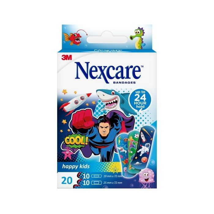 Nexcare Happy Kids Cool Pack de 20 Apositos Surtidos - Transpirables - para Pieles Delicadas - Color Estampado Infantil
