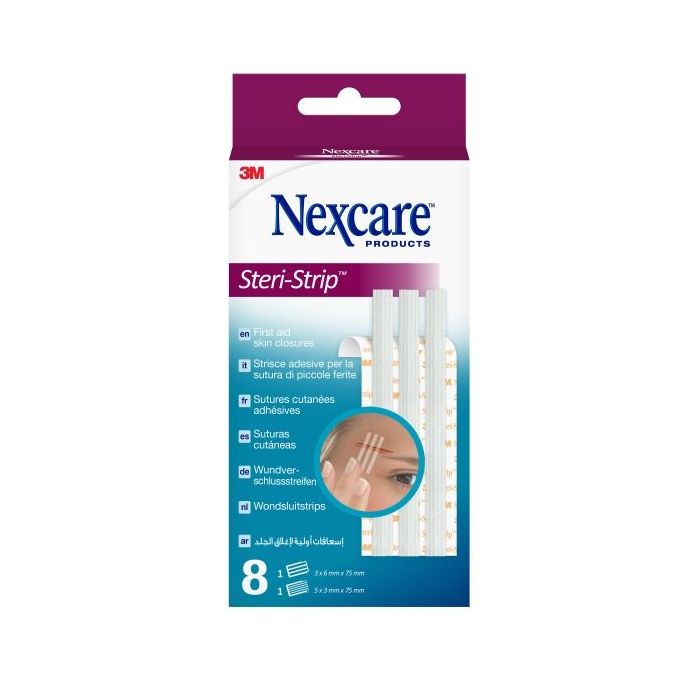 Nexcare Steri-Strip Pack de 8 Suturas Cutaneas Surtidas - Adhesivas - Transpirable - Color Blanco
