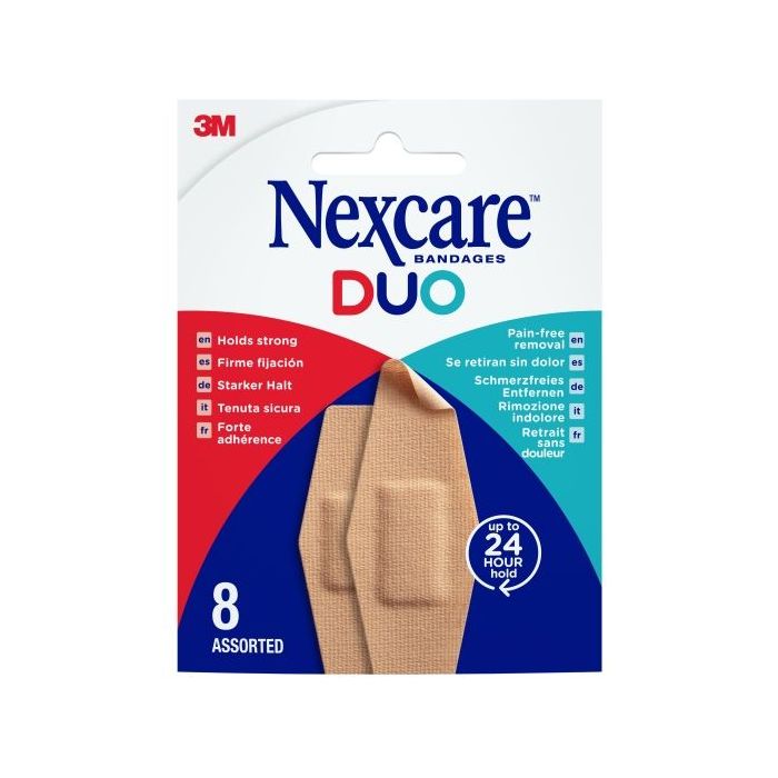 Nexcare Duo Pack de 8 Apositos Surtidos - Retirada Sin Dolor - Resistente al Agua - Transpirable - Color Piel