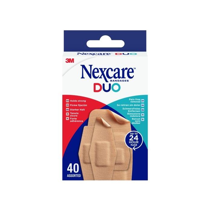 Nexcare Duo Pack de 40 Apositos Surtidos - Retirada Sin Dolor - Transpirables - Resistente al Agua - Color Piel