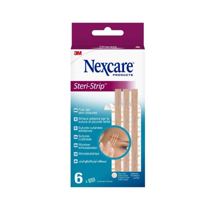 Nexcare Steri-Strip Pack de 6 Suturas Cutaneas - 6x75mm - Adhesivas - Transpirable - Color Piel
