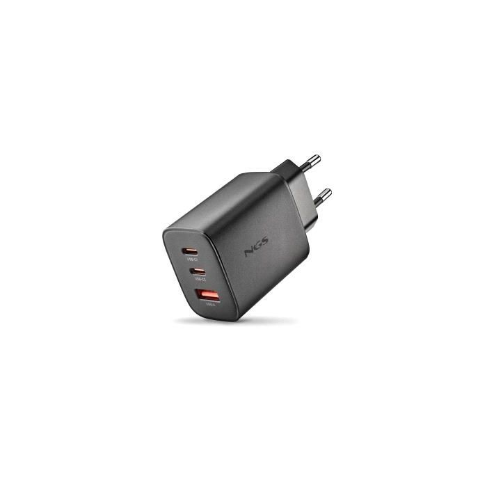 NGS ERA 65W Cargador de Pared Ultrarrapido GaN - 2 USB-C y 1 USB-A - Color Negro
