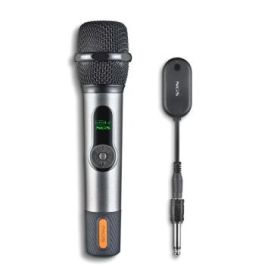 NGS SingerStar Microfono Inalambrico Vocal - Tipo Dinamico - Sonido Potente y Claro - Entrada Jack 3.5 y Adaptador Jack 6.3 - Alcance hasta 15m - Autonomia hasta 30h - Color Negro