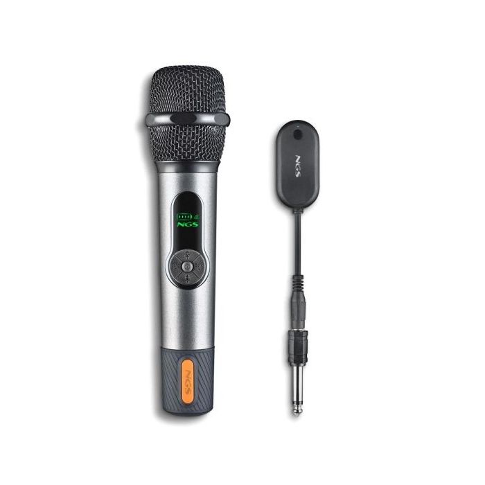 NGS SingerStar Microfono Inalambrico Vocal - Tipo Dinamico - Sonido Potente y Claro - Entrada Jack 3.5 y Adaptador Jack 6.3 - Alcance hasta 15m - Autonomia hasta 30h - Color Negro