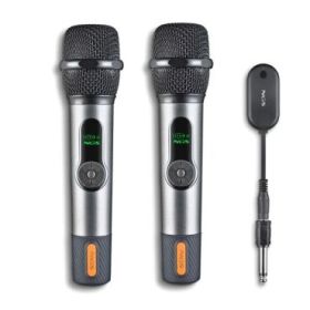 NGS SingerStar Duo Kit 2 Microfono Inalambrico Vocal - Tipo Dinamico - Sonido Potente y Claro - Entrada Jack 3.5 y Adaptador Jack 6.3 - Alcance hasta 15m - Autonomia hasta 30h - Color Negro