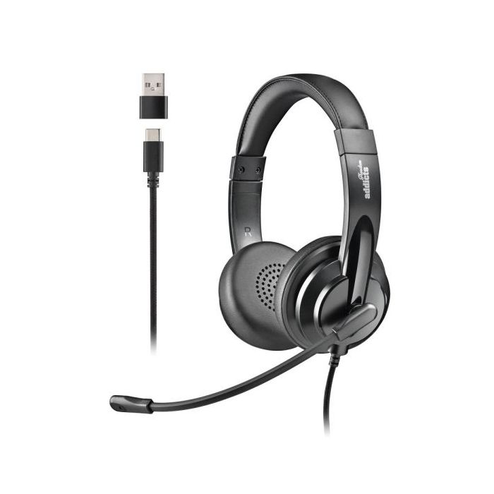 NGS VOX605-C Auriculares USB-C con Microfono - Microfono Regulable y Flexible - Almohadillas y Diadema Acolchadas - Diadema Ajustable - Control en Cable - Cable de 2m - Color Negro