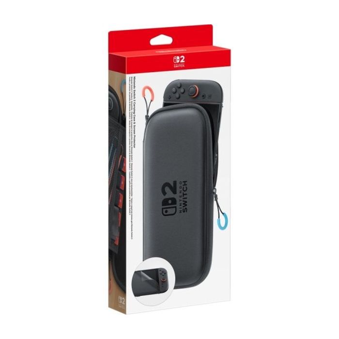 Nintendo Pack de Funda con Protector de Pantalla para Consola Nintendo Switch 2 - Proteccion Completa y Segura - Espacio para 6 Tarjetas - 2 Correas para Joy-Con - Color Negro