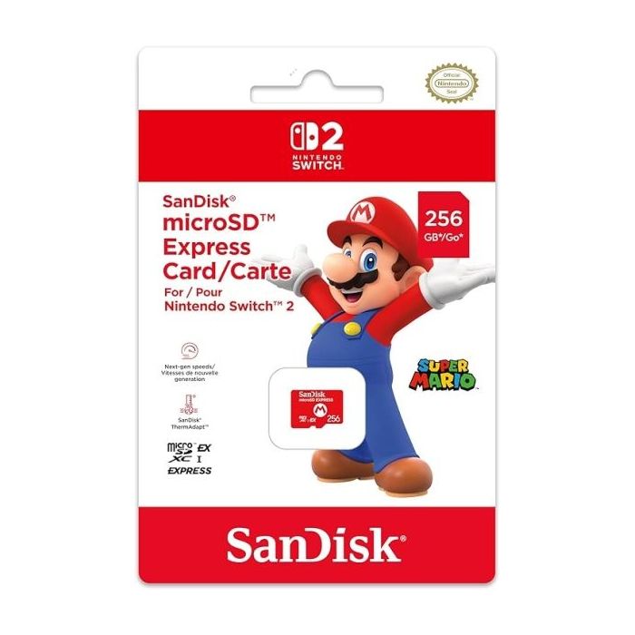 Nintendo Tarjeta Micro SD Sandisk para Consola Nintendo Switch 2 - Capacidad 256Gb - Logotipo de Mario Bros - Velocidades Rapidas y Estables - Rendimiento Optimizado - Color Rojo