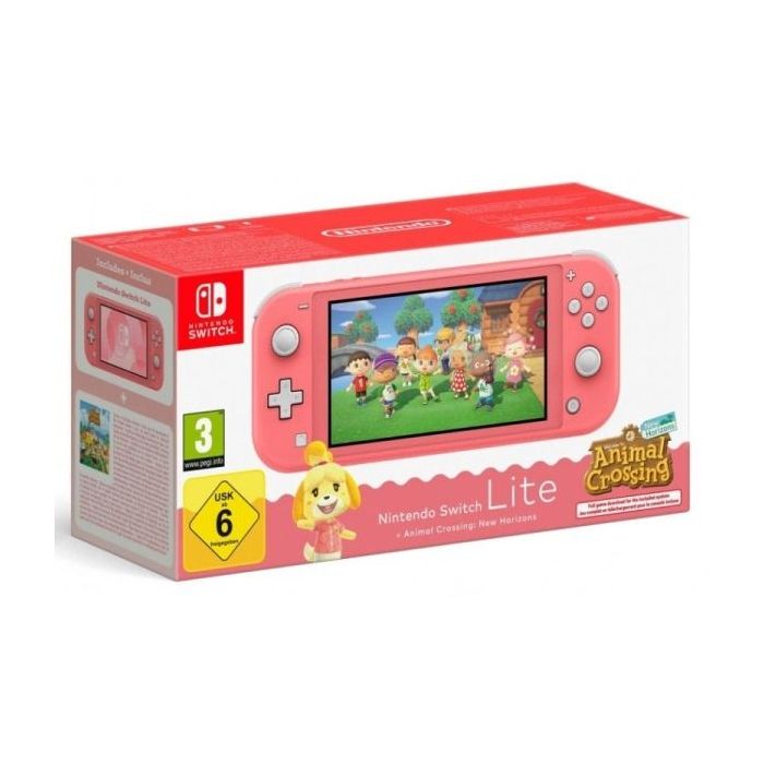 Nintendo Pack Consola Portatil Nintendo Switch Lite con Videojuego Animal Crossing - Tegra Nvidia - NFC - Multijugador - Pantalla Tactil LCD de 5.5" - Bateria 3570mAh - MicroSD - Color Coral