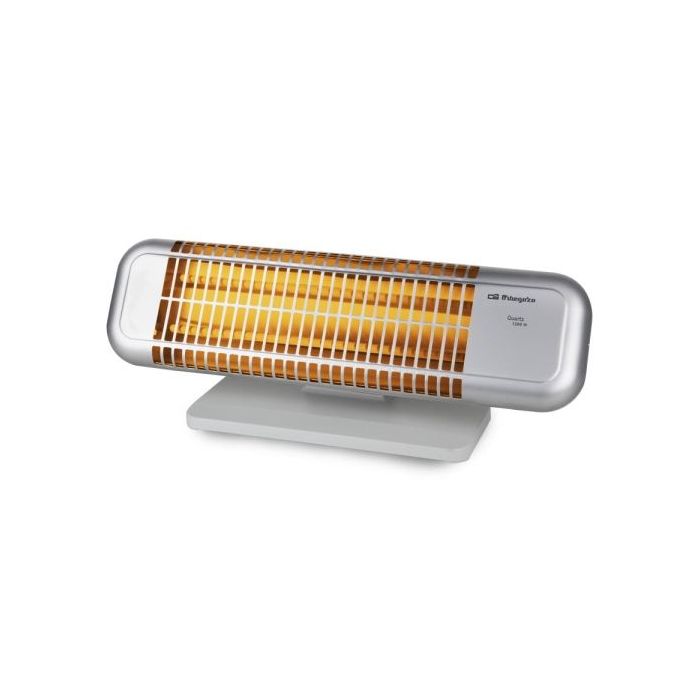 Orbegozo BP 0102 Estufa de Cuarzo - Potencia 1200W - Boton Antivuelco - 2 Niveles de Calor - Ruedas de Transporte - Reflector Protegido - 577x233x167mm - Color Gris