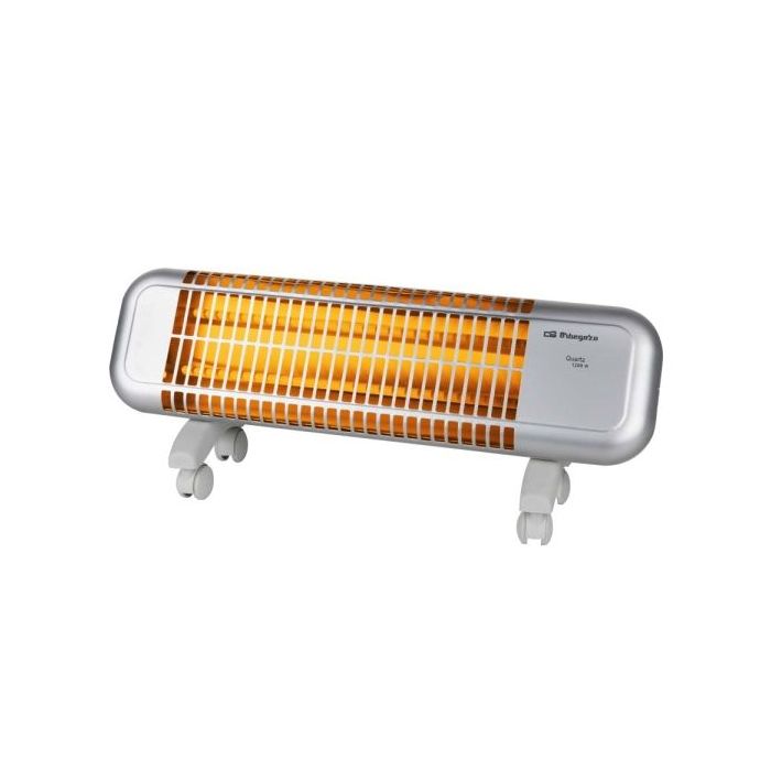 Orbegozo BPM 0105 Estufa de Cuarzo - Potencia 1200W - Seguridad Antivuelco - 2 Niveles de Calor - Ruedas de Transporte - Reflector Protegido - 7.7x23.3x16.7cm - Color Gris