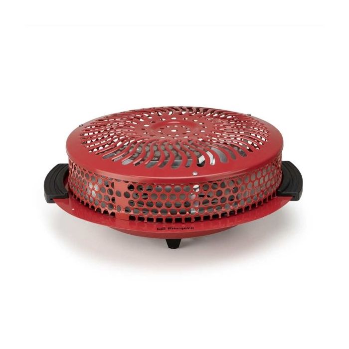 Orbegozo BR 90 Brasero Electrico - Potencia 900W - Rejilla de Seguridad - Asas de Tacto Frio - 2 Niveles de Calor - 39x10.5x38cm - Color rojo