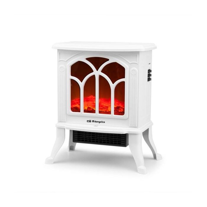 Orbegozo CM 9021 Chimenea Electrica - Potencia 1500W - Termostato Regulable - Efecto Fuego Real - Calefactor Ceramico - 40.5x45x24cm - Color blanco
