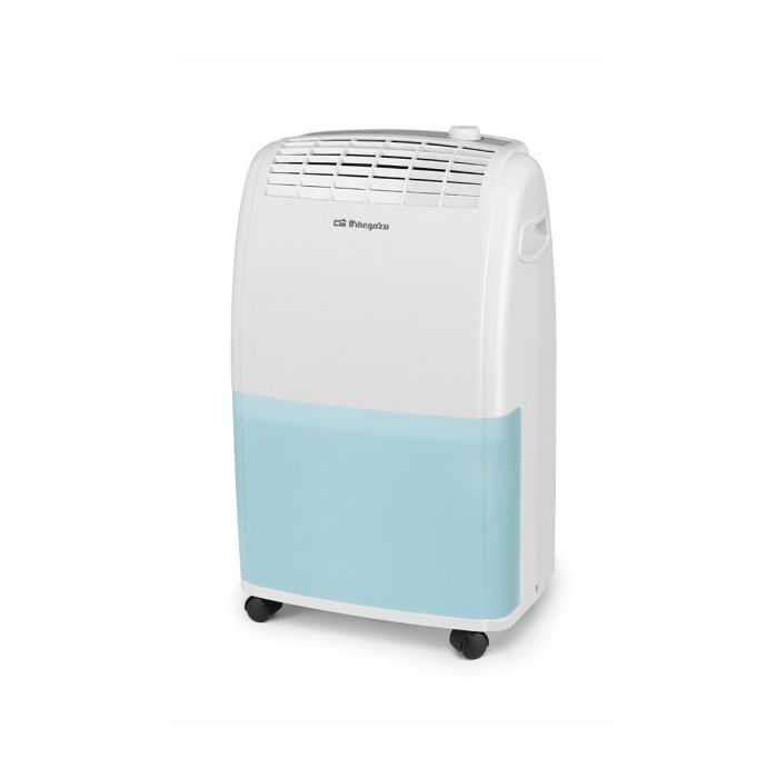 Orbegozo DH 2025 Deshumidificador - Potencia 420W - Absorbe 20 L/Dia - Deposito de 3.6L - Respetuoso con el Medio Ambiente - Temporizador - Ruedas y Asa de Transporte - 34.5x22.5x58cm - Color blanco y azul