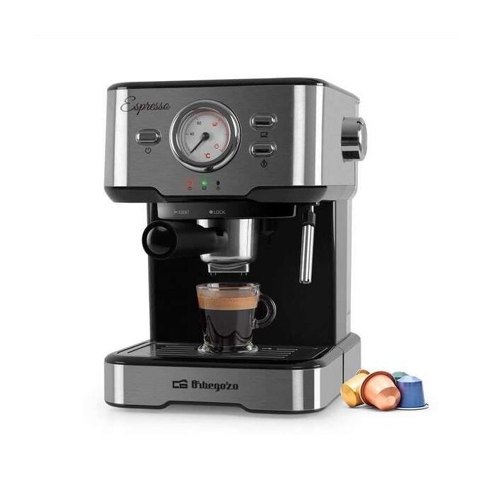 Orbegozo Cafetera Espresso EX 5500 Orbegozo - Intenso Cafe Cremoso con Aroma a Grano Recien Molido - Presion de 20 Bar y 1100W de Potencia - Termometro para Control de Temperatura