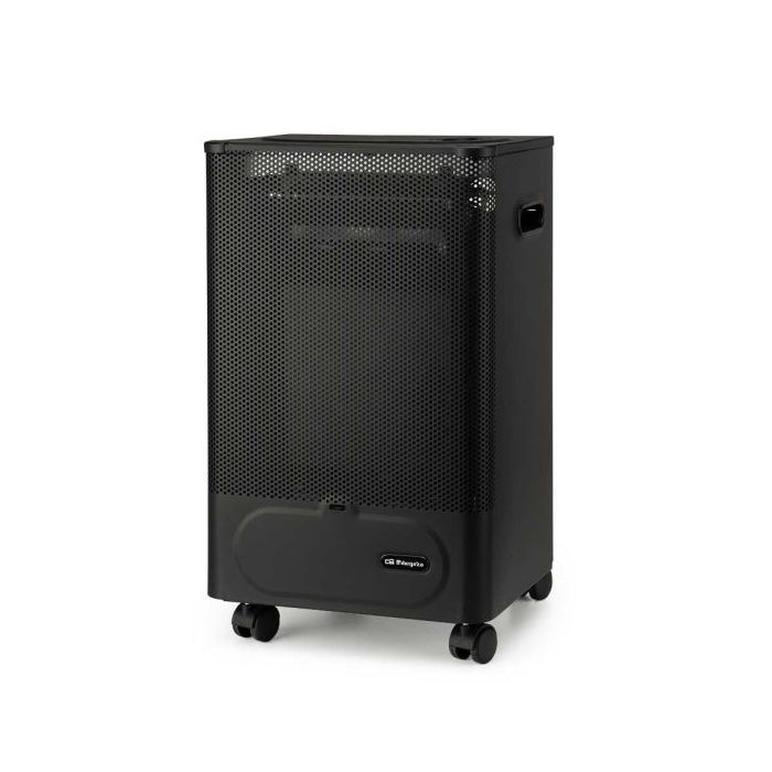 Orbegozo HBF 50 Estufa a Gas Compacta de Llama Azul - Potencia Calorifica de 2000W - Triple Sistema de Seguridad - Clase Energetica B - Ruedas y Asas de Transporte - Gas Butano/Propano - 35x60x32cm - Color negro